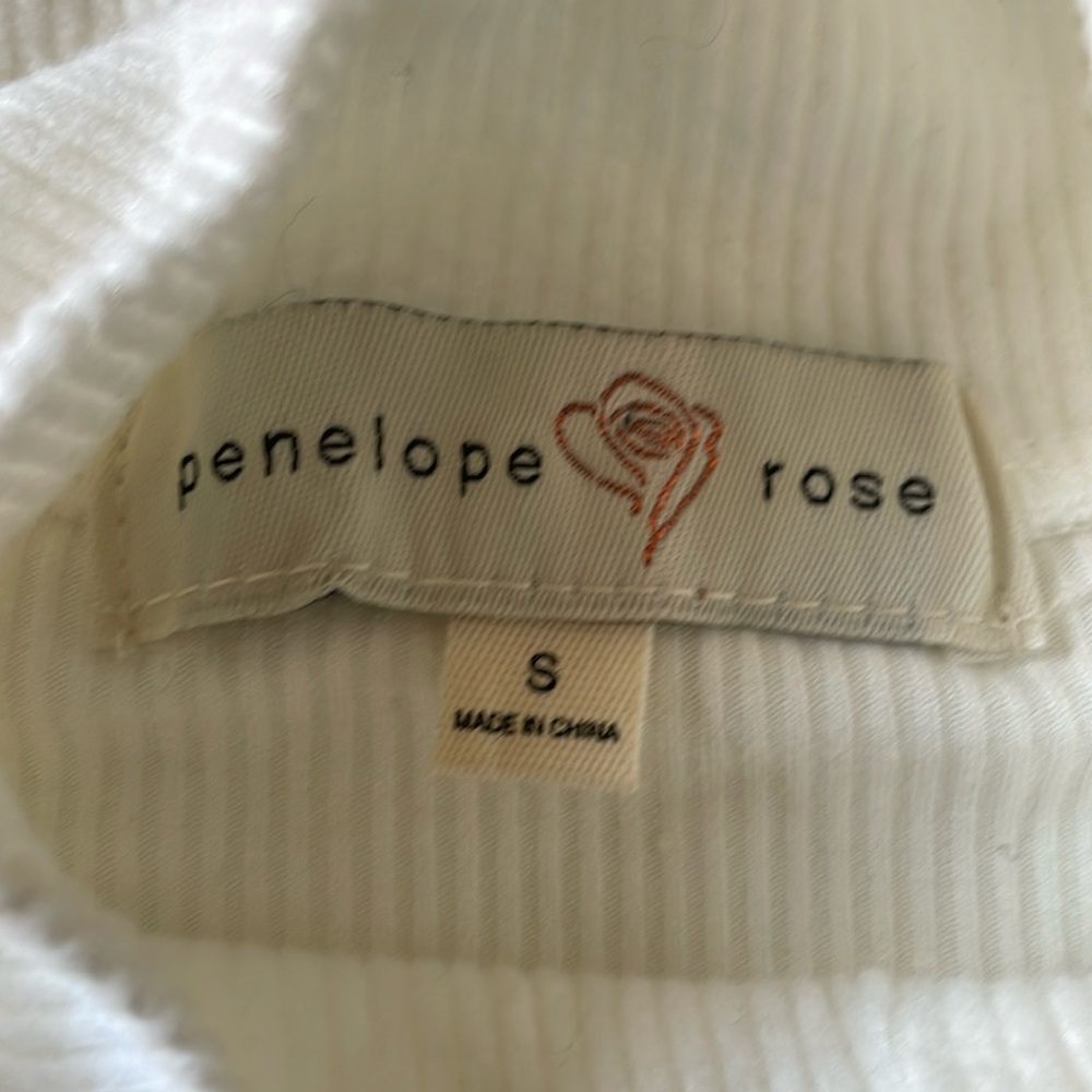 PENELOPE ROSE Top Cream Soft Ribbed Mock Neck Double Ruffle Shoulder Accent Sm - Picture 6 of 10